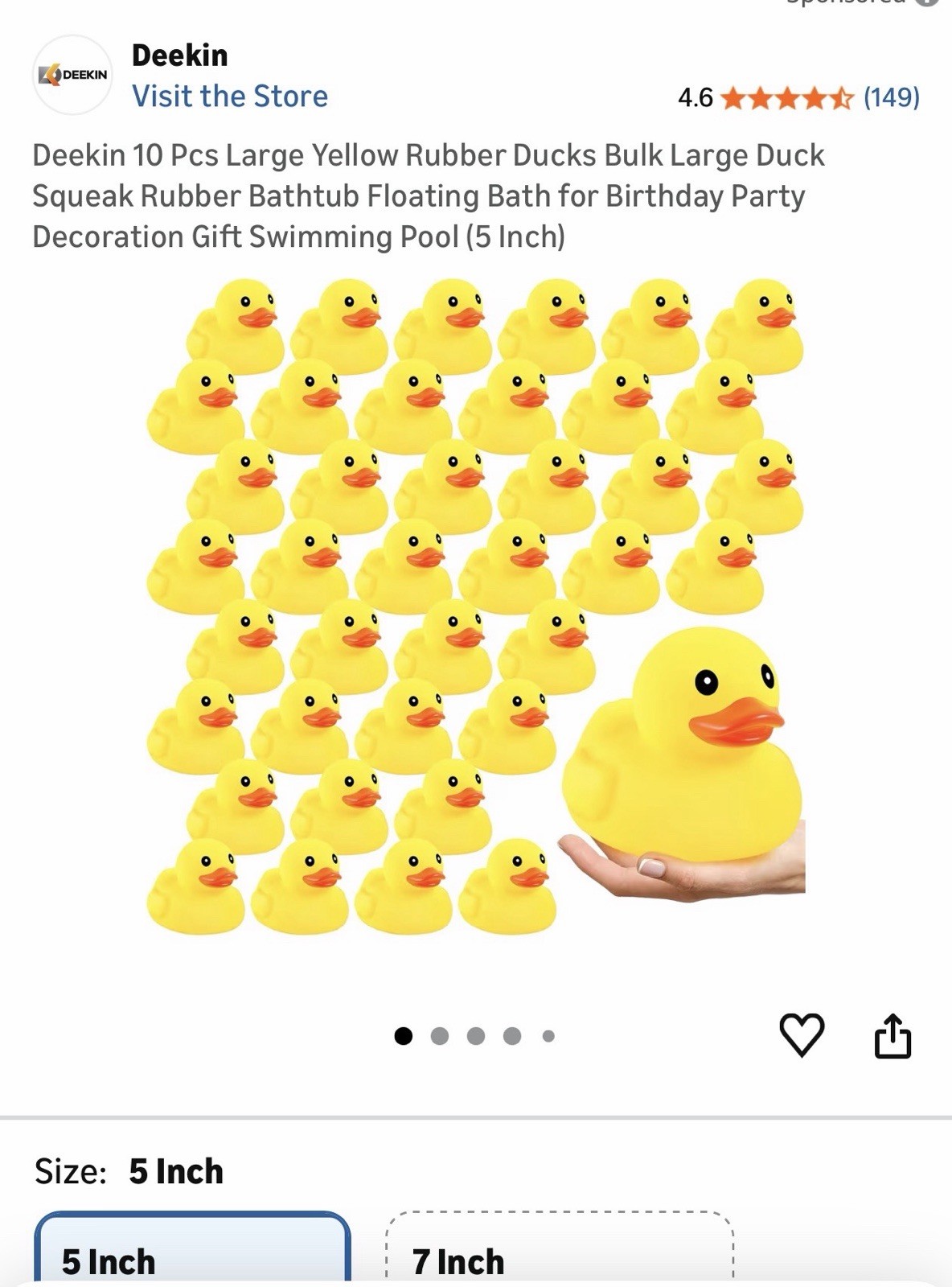 Deekin 10 Pcs Large Yellow Rubber Ducks Bulk Large Duck Bath Toy Squeak Rubber