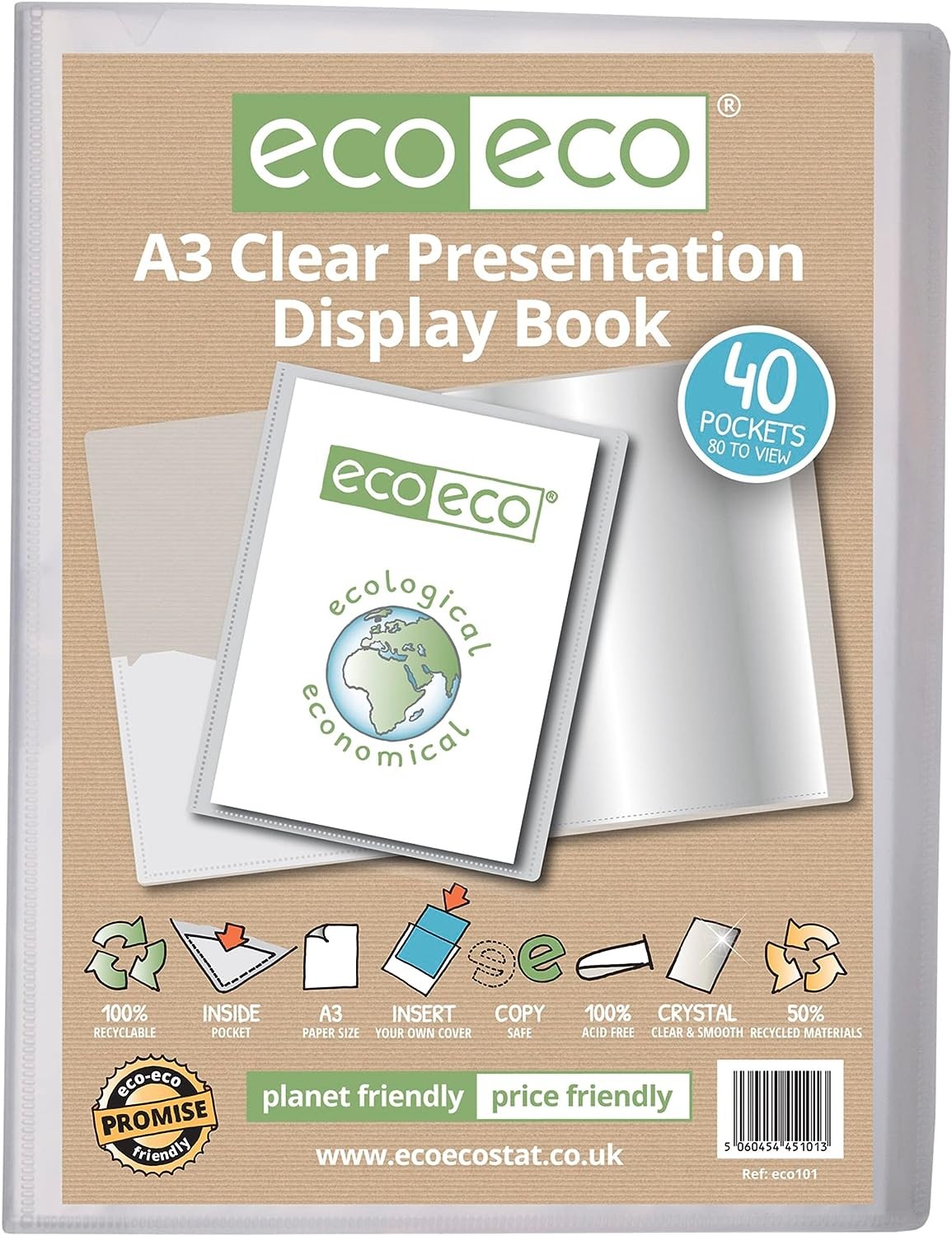 eco eco 40 Pocket Display Book  A3 Presentation Clear 50% Recycled