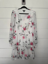 Express Women’s Medium White Pink Floral Tiered Longsleeve Mini Dress