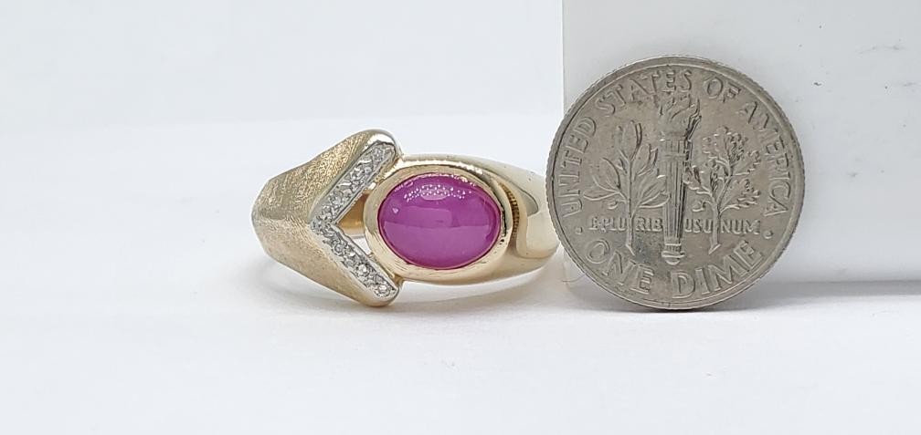 14K Solid Yellow Gold Lab Created Star Ruby Diamo… - image 7