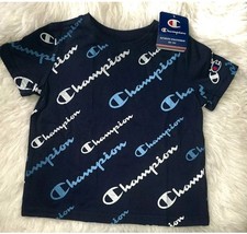 CHAMPION BOY'S SHORT SLEEVE ALL OVER PRINT SCRIPT ATHLETIC GRAPHIC T-SHIRT, SZ 4