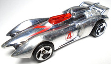 2008 HOT WHEELS HW SPEED RACER MACH 4 CHROME SILVER DIECAST 3 1/8" CAR WITH RED