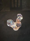 Glass Miniature Rooster Pink Pearl Champagne 3" Iridescent USA w/Sticker.