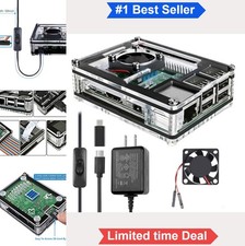Clear Acrylic Case for Raspberry Pi 3 B with 5V 3A Power Supply Fan Heat Sinks