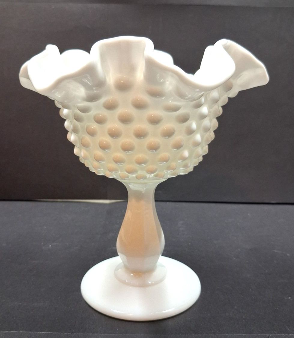 Vintage Fenton Milk Glass Hobnail Pedestal Compote/Bowl