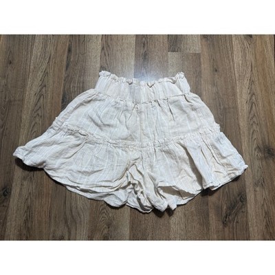 Vanilla Star Shorts Women XS Beige Juniors Linen Blend Striped Tiered Excellent