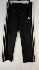 Adidas Classic Three Stripe Joggers Boys Large 14/16 Black White Drawstring