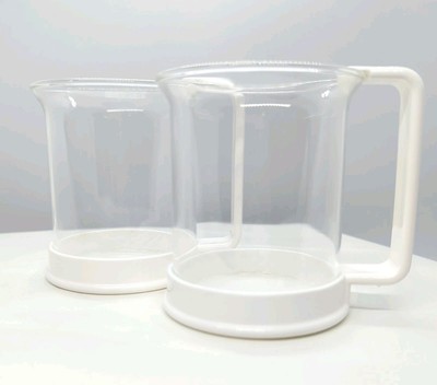 Vtg Bodum Glass Coffee Mug w/White Handle Set Of 2 Made in Switzerland 8oz