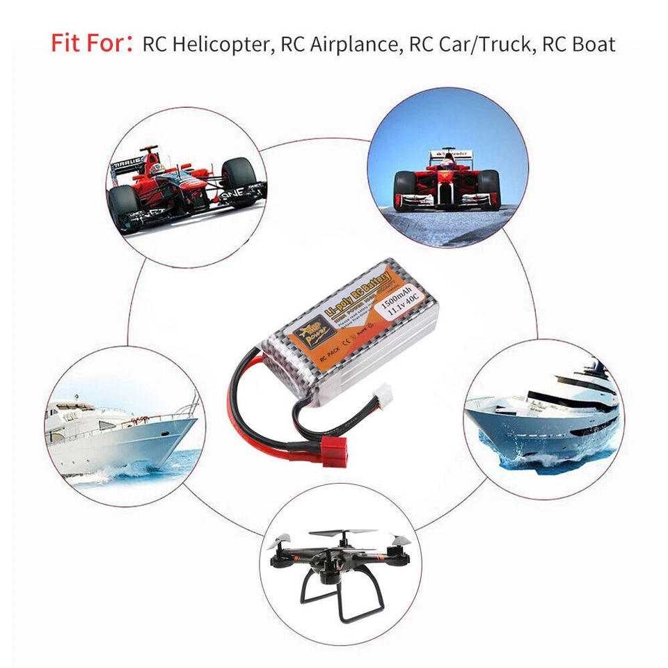 11.1V 1500mAh 3S LiPo Battery 40C T Plug for RC Car Airplane Helicopter Truck - Image 3 of 4