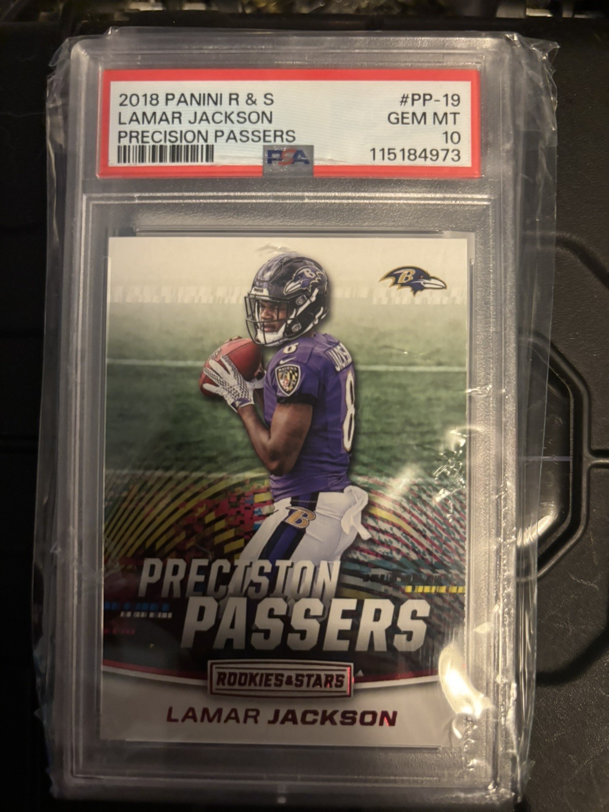 Panini 2018 Rookies & Stars Precision Passers Lamar Jackson PP-19 PSA 10 Rookie view 2