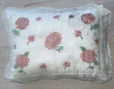 D. PORTHAULT Boudoir Small Pillow, Apricot Embroidery White Organza, 10”X13” EUC