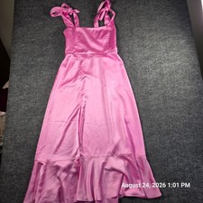 Show Me Your Mumu Pink Satin Tie Shoulder Smocked Midi Dress Womens Medium