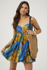 Farm Rio Banana Grapes Blue Sleeveless Mini Dress XS Summer Casual Dress