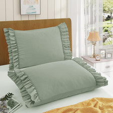 Ruffled Microfiber Pillowcases Set of 2 Queen 20x30 Envelope Closure Sage Green