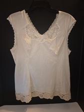 Shadowline Camisole Half Slip 34 Vintage Lace Trim Cream Tan Nylon USA GUC