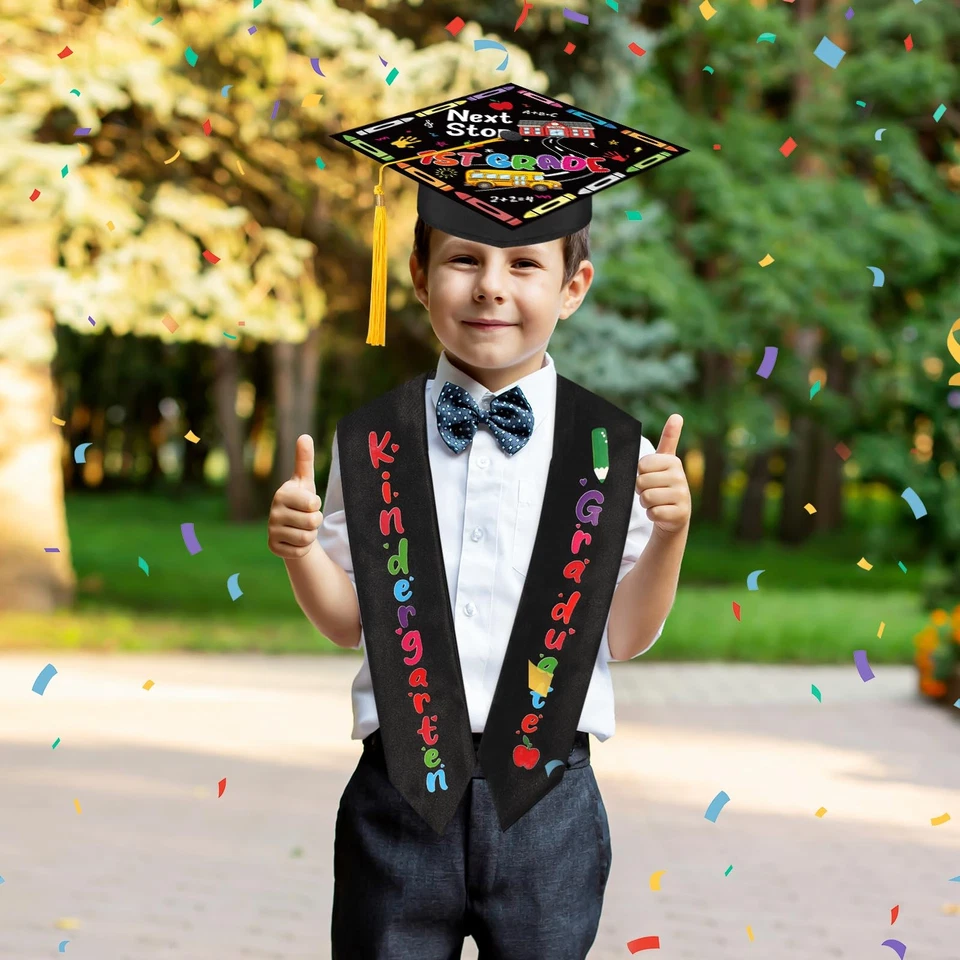 Boné e estola de formatura pré-escolar para crianças jardim de infância próxima parada... - Imagem 3 de 4