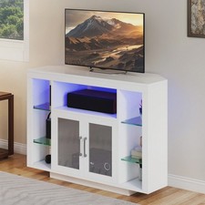 Corner TV Stand for 55 Inch TV with RGB LED Lights White 100cm