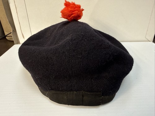 Robert Mackie BLACK PLAIN BALMORAL HAT WITH POMPOM SCOTTISH HIGHLAND SIZE 7 1/8
