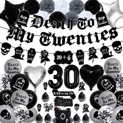 30th Birthday Decorations Pack, Death to My 20s Party Supplies Including Birt...