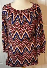 Win Win Bell Sleeve Colorful Multicolor Tunic Top Orange Red Blue Small Medium