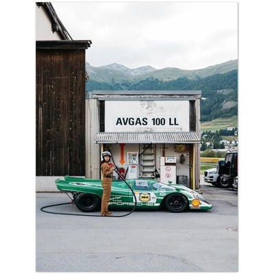 Vintage Porsche Race Car Fuel Station Classic Motorsport Photo Poster