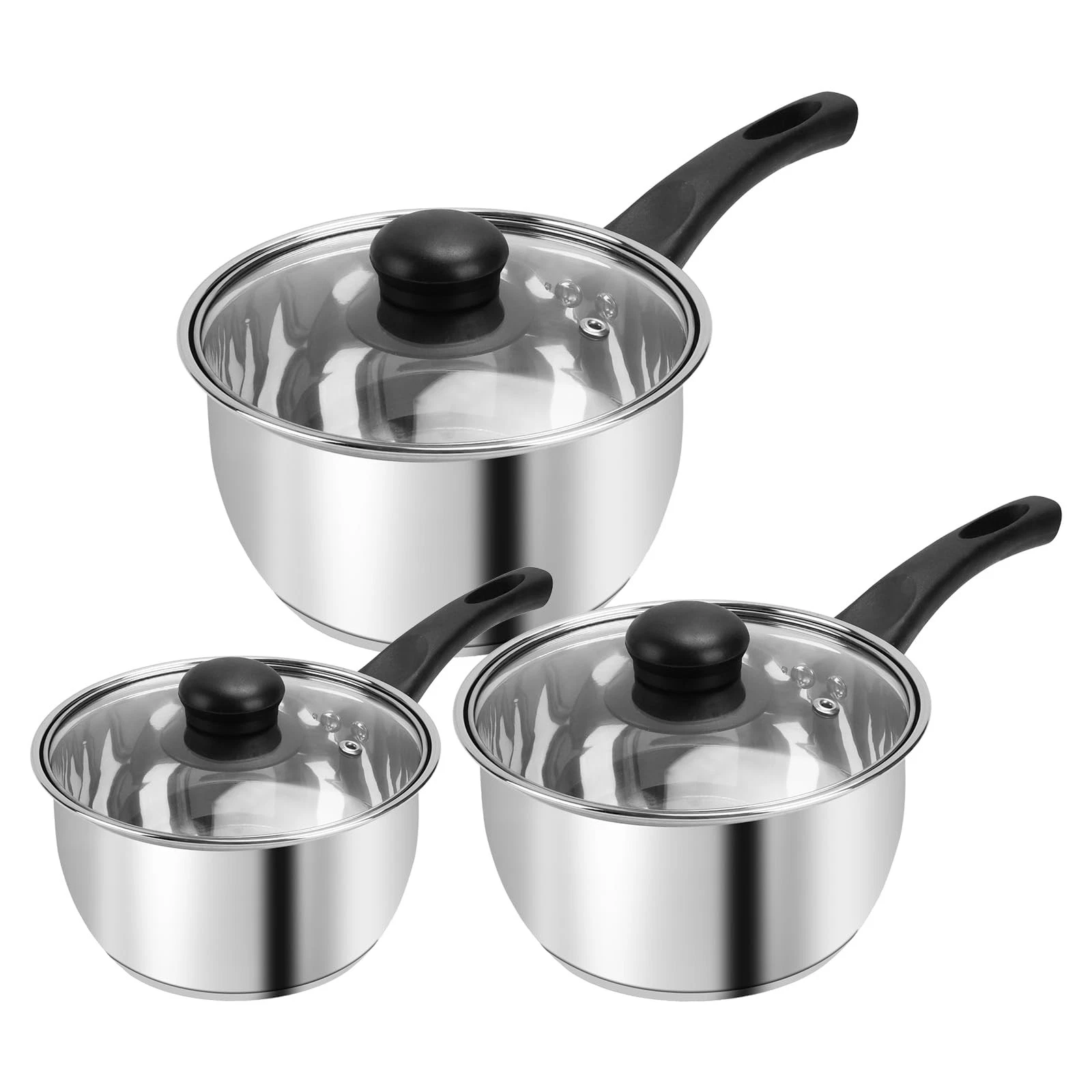 Stainless Steel Pot Set with Lid 6pcs,Sauce Pans 1QT & 2QT & 3QT Set,Triply B...