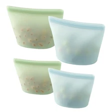4 Pack Reusable Silicone Food Storage Bags, Leakproof Stand-Up Freezer Bags, ...