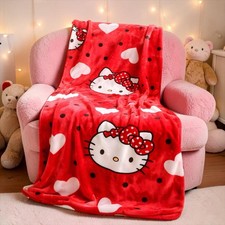 Hello Kitty Red White Pink Print Large Cloud Throw Blanket Sz 60 x70