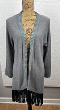 Soft Surroundings Wool Blend Open Cardigan Long Fringe Small Hippie Boho