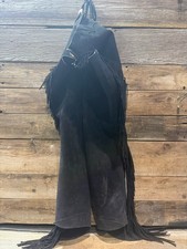 Vintage Black Suede Fringe Chaps, Rodeo Gear, 36" in Length