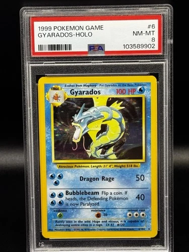 Gyarados 6/102 Holo Rare Pokémon 1999 Unlimited Base PSA 8 NM