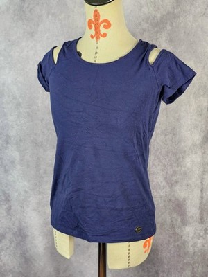 Michael Michael Kors Cold Shoulder Navy Top Blouse Cotton Spandex Womens S EUC