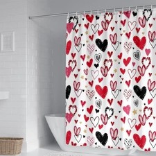 Valentines Shower Curtain, Valentines Day Decor Candy Heart Shower Curtain,