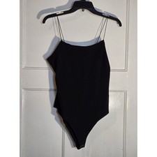 Wild Fable Womens Black Spaghetti Strap Bodysuit Medium Solid Stretch Cotton Top