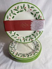 Lenox Christmas Holly Melamine Plates Set of 4 Holiday Green White Berry