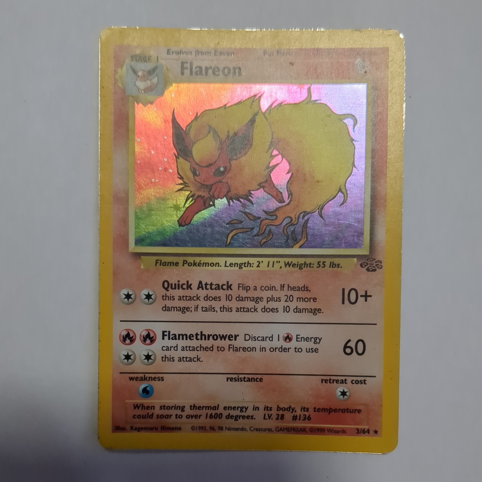 Pokémon TCG Flareon Jungle 3/64 Holo Unlimited Holo Rare - MP