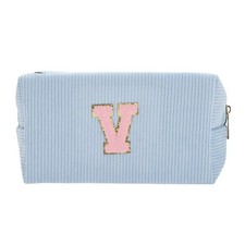 1 Pc Corduroy Rectangular Letter V Makeup Bag Sky Blue