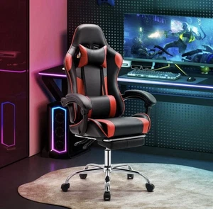 Ergonomic Gaming Chair w/Footrest Lumbar Support PU Leather Racing Office