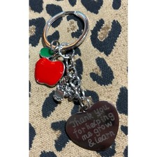 NEW Silver Teacher Keychain - Thank You for Helping me Grow  Learn, Heart