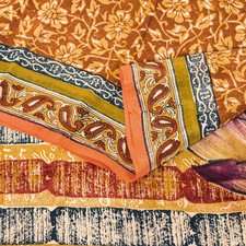 Sanskriti Vintage Saree Orange Pure Crepe Floral Printed Sari 5Yd Craft Fabric