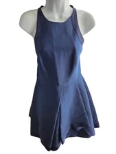 Halston Heritage Navy High Neck Ribbon Tier Cotton & Silk Dress Size 6