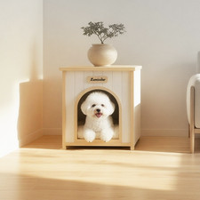 Lumicedar Cream Yellow Flat Roof Pet House FSC Solid Wood 53 51.6 60 cm