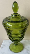 Viking Art Glass GREEN GEORGIAN New Martinsville Covered Candy Dish Compote Urn