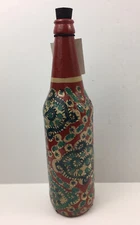 India Paisley Artisan Bohemian Style Hand Painted Glass Bottle Home Décor IMAX 