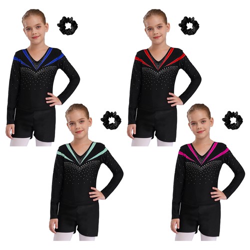 Kids Girls Jumpsuit And Bottoms Practice Dance Outfit Shiny Bodysuit Sport - Picture 6 of 57