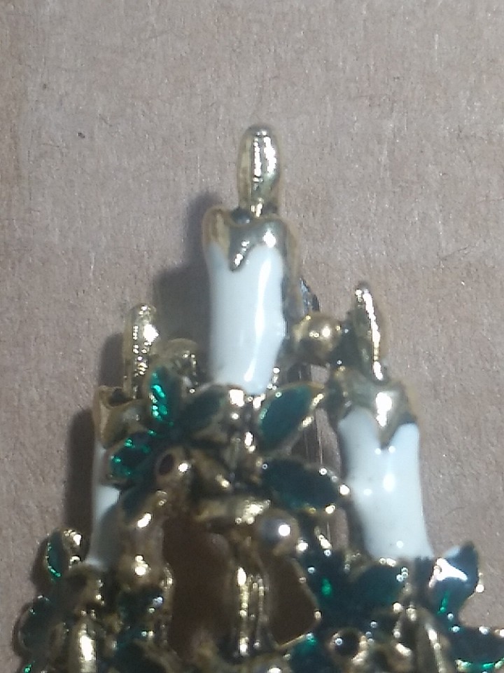 Vintage Gold Tone White Enamel Christmas Tree Candles Pin Brooch eBay