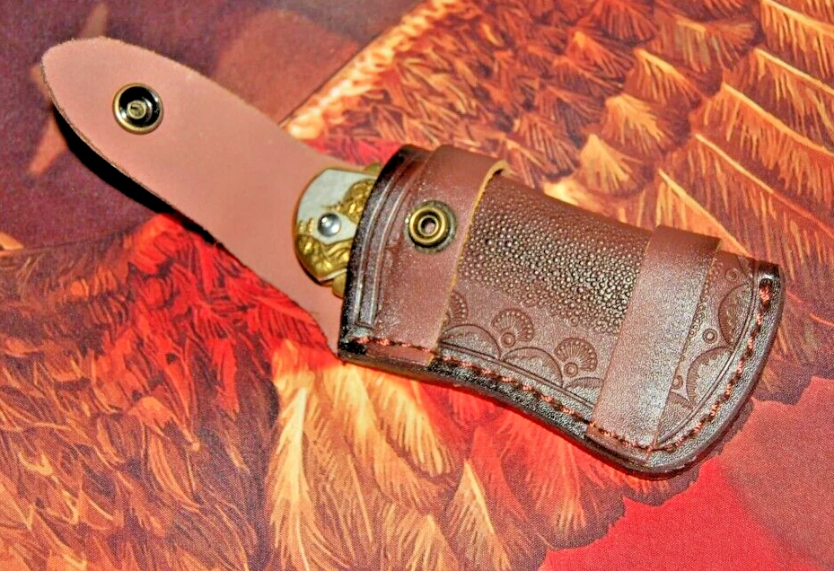 24 CARET ПОЗОЛОЧЕННЫЙ JACKNIFE И КОЖИ ЗАПАДНЫЙ СТИЛЬ, КОБУРА - Изображение 4 из 4