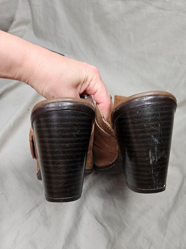 Born BOC Mules Slides Womens 7 Brown Leather Buckle Round Toe Block Heel Western - Picture 7 of 11
