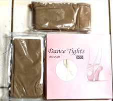 LOT OF 2 - DANSWAN - NEW - AGE 8-10 - ULTRA SOFT CARAMEL FOOTED DANCE TIGHTS