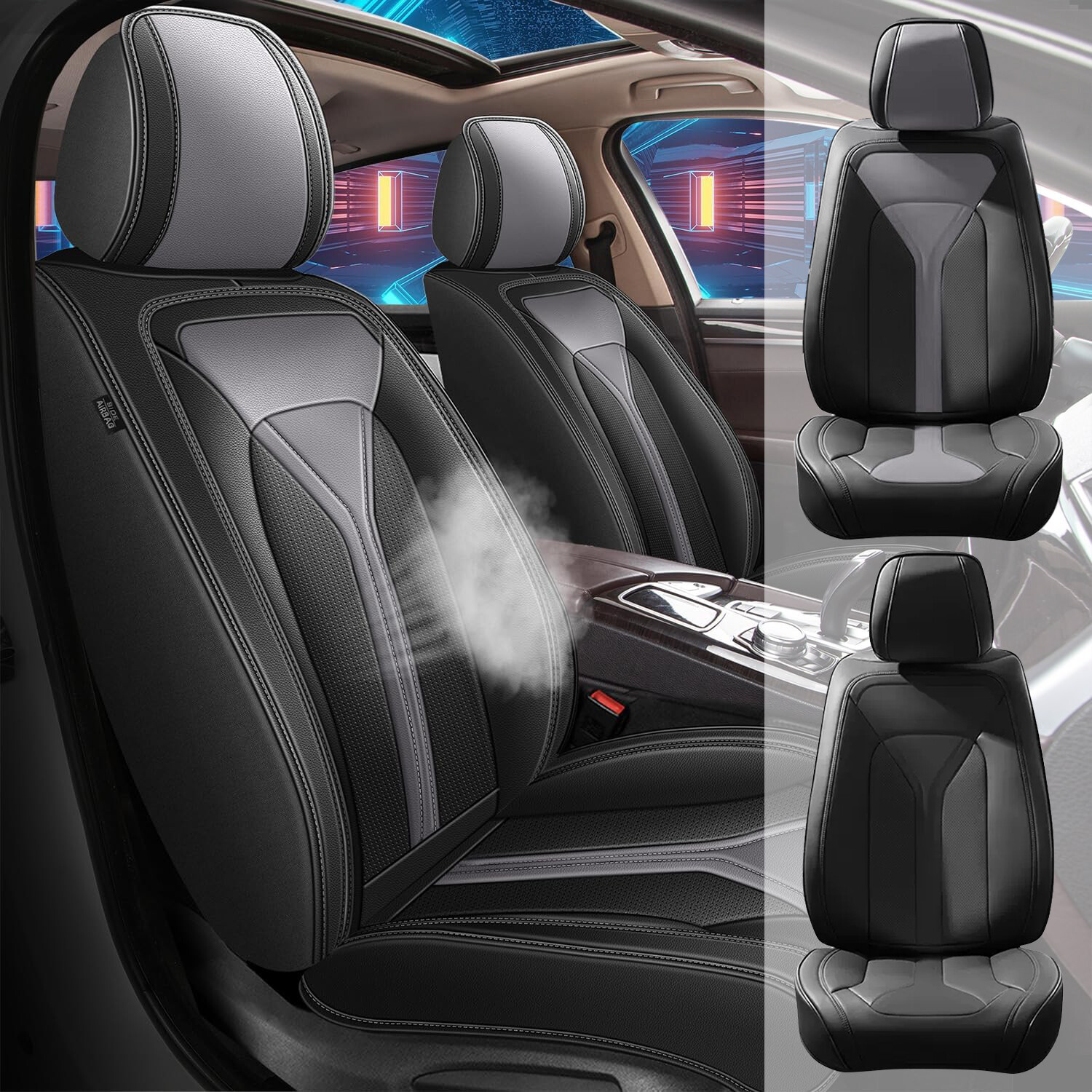 Car 5-Seat Cover Pad Grey For KIA Soul 2010-2019 PU Leather Cushion Full Set